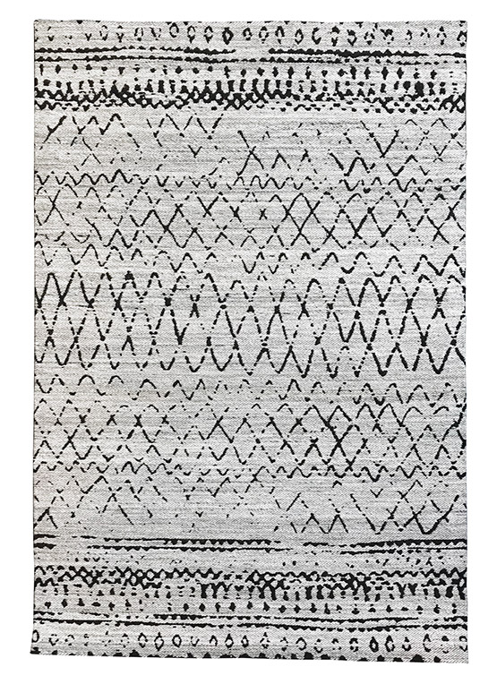Tappeto kilim contemporaneo Artorient della collezione Arazi Home Toledo, a tessitura piatta, di poliestere riciclato su supporto di tela in cotone, grigio con decorazioni geometriche e lineari astratte