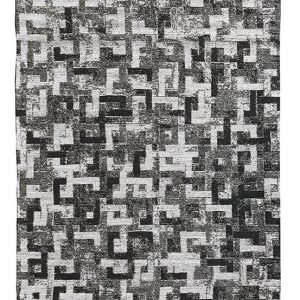 Tappeto kilim contemporaneo Artorient della collezione Arazi Home Toledo, a tessitura piatta, di poliestere riciclato su supporto di tela in cotone, grigio scuro con decorazione geometrica e lineare astratta effetto labirinto
