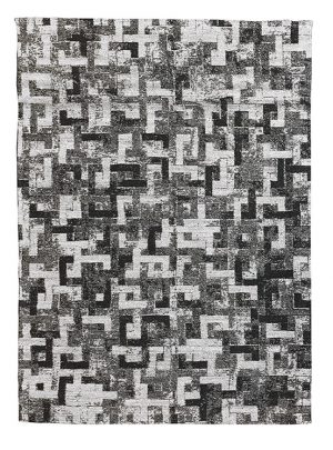 Tappeto kilim contemporaneo Artorient della collezione Arazi Home Toledo, a tessitura piatta, di poliestere riciclato su supporto di tela in cotone, grigio scuro con decorazione geometrica e lineare astratta effetto labirinto