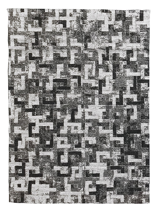 Tappeto kilim contemporaneo Artorient della collezione Arazi Home Toledo, a tessitura piatta, di poliestere riciclato su supporto di tela in cotone, grigio scuro con decorazione geometrica e lineare astratta effetto labirinto