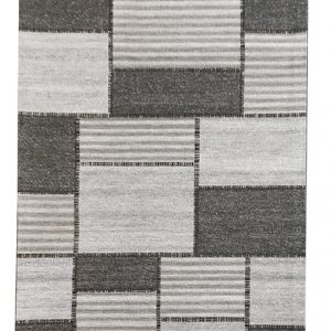 Tappeto kilim contemporaneo Artorient della collezione Arazi Home Toledo, a tessitura piatta, di poliestere riciclato su supporto di tela in cotone, grigio con decorazione a rettangoli effetto patchwork