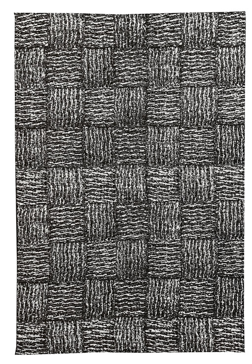 Tappeto kilim contemporaneo Artorient della collezione Arazi Home Toledo, a tessitura piatta, di poliestere riciclato su supporto di tela in cotone, grigio scuro con decorazione a rettangoli e linee effetto maglia