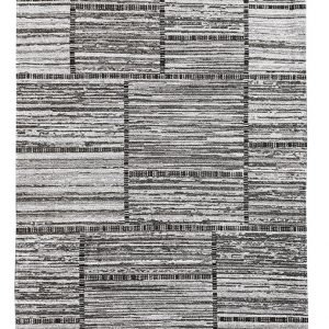 Tappeto kilim contemporaneo Artorient della collezione Arazi Home Toledo, a tessitura piatta, di poliestere riciclato su supporto di tela in cotone, grigio scuro con decorazione a rettangoli effetto patchwork