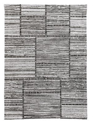 Tappeto kilim contemporaneo Artorient della collezione Arazi Home Toledo, a tessitura piatta, di poliestere riciclato su supporto di tela in cotone, grigio scuro con decorazione a rettangoli effetto patchwork