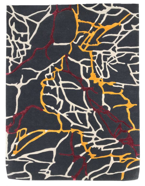 tappeto contemporaneo Monocolor Art Design della collezione Arazi Home di artorient grigie con venature bianche, gialle e rosse