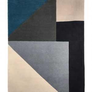 tappeto contemporaneo Monocolor Art Design della collezione Arazi Home di artorient con quadrati e triangoli blu, grigi, beige, e neri