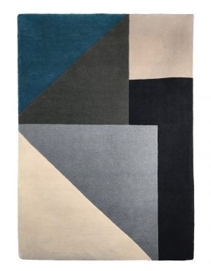 tappeto contemporaneo Monocolor Art Design della collezione Arazi Home di artorient con quadrati e triangoli blu, grigi, beige, e neri