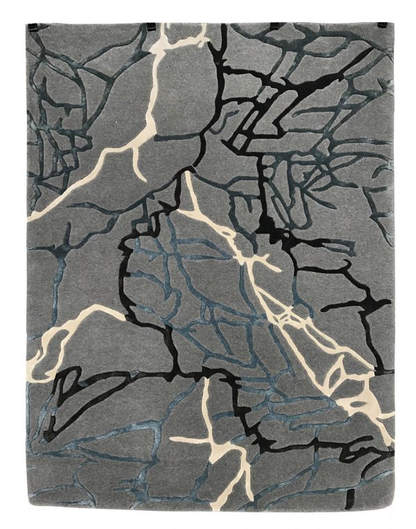tappeto contemporaneo Monocolor Art Design della collezione Arazi Home di artorient grigio con venature azzurre, nere e bianche