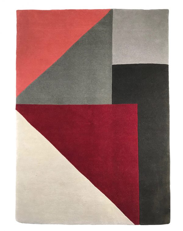 tappeto contemporaneo Monocolor Art Design della collezione Arazi Home di artorient con quadrati e triangoli rossi, grigi e neri
