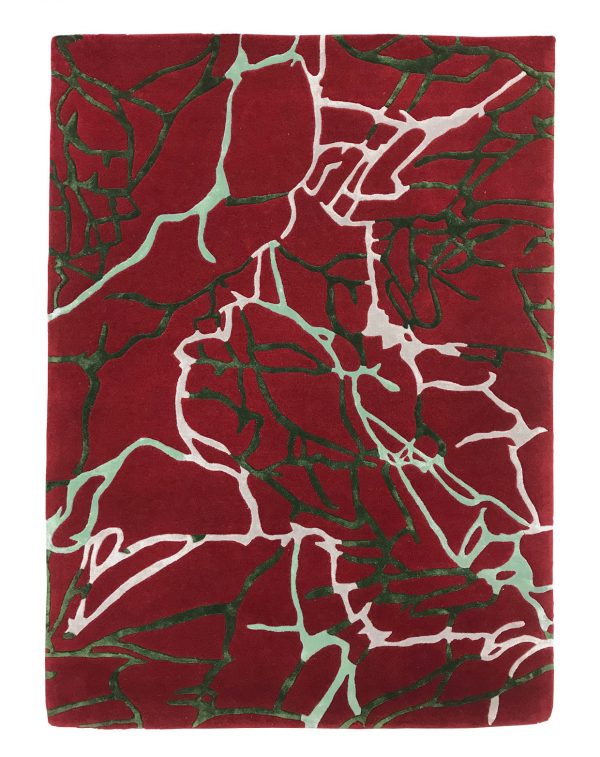 tappeto contemporaneo Monocolor Art Design della collezione Arazi Home di artorient rosso con venature bianche e verdi