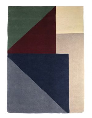 tappeto contemporaneo Monocolor Art Design della collezione Arazi Home di artorient con quadrati e triangoli blu, grigi, beige, rossi e verdi