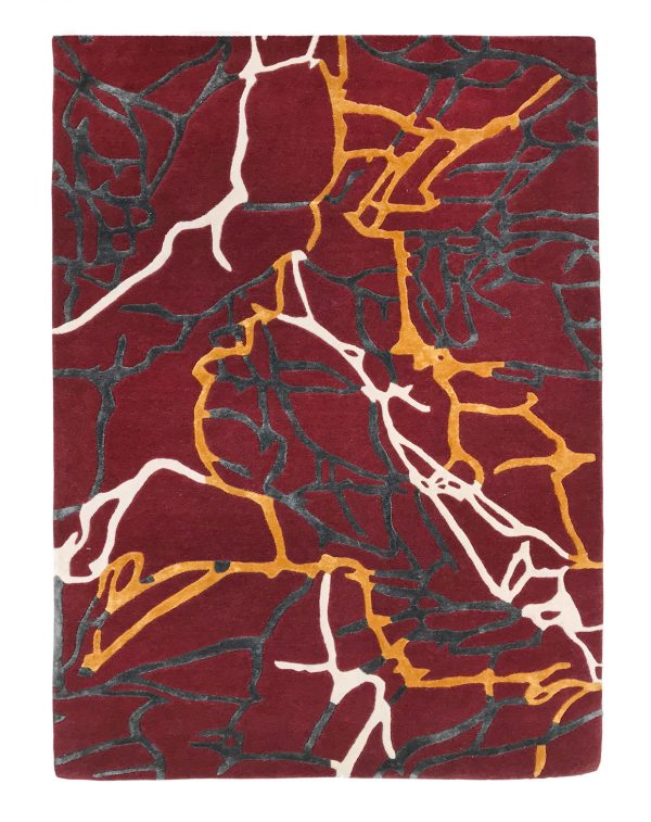 tappeto contemporaneo Monocolor Art Design della collezione Arazi Home di artorient rosso con venature bianche, grigie e oro