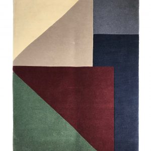 tappeto contemporaneo Monocolor Art Design della collezione Arazi Home di artorient con quadrati e triangoli blu, grigi, beige, rossi e verdi