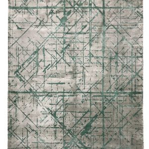 tappeto contemporaneo Miami della collezione Arazi Home di artorient, grigio con decorazioni lineari astratte effetto "raschiato" verde
