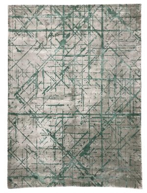 tappeto contemporaneo Miami della collezione Arazi Home di artorient, grigio con decorazioni lineari astratte effetto "raschiato" verde