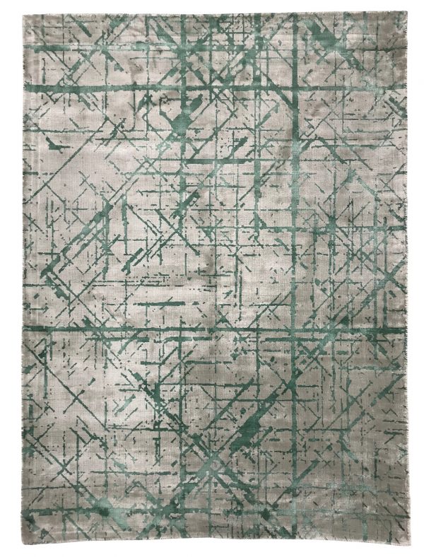 tappeto contemporaneo Miami della collezione Arazi Home di artorient, grigio con decorazioni lineari astratte effetto "raschiato" verde