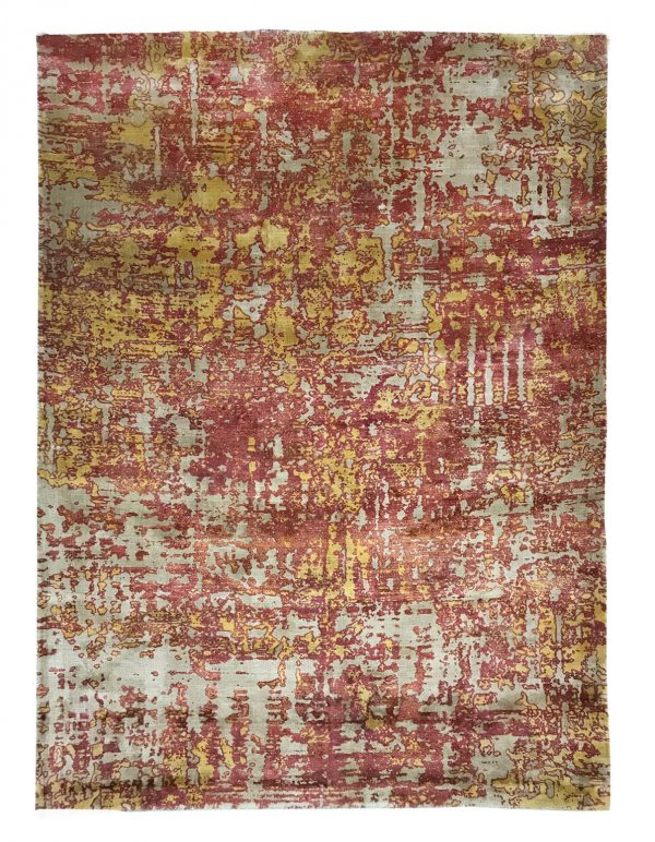 tappeto contemporaneo Miami della collezione Arazi Home di artorient, grigio con macchie di colore rosse e oro