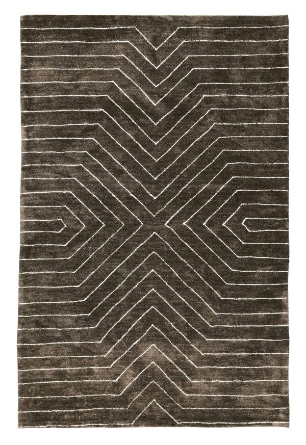 tappeto contemporaneo Monocolor della collezione Arazi Home di artorient, marrone con decorazioni lineari astratte effetto ottico bianche