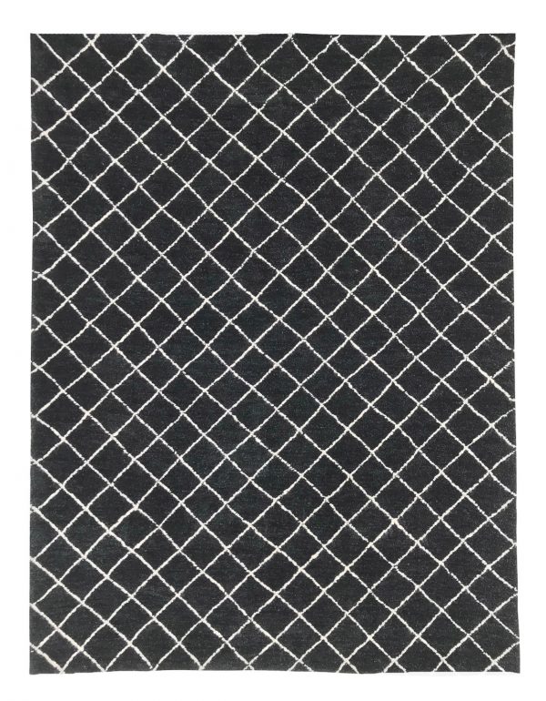 tappeto contemporaneo Monocolor della collezione Arazi Home di artorient, nero con decorazioni geometriche lineari a rombi bianche