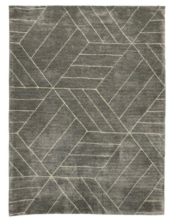 tappeto contemporaneo Monocolor della collezione Arazi Home di artorient, grigio con decorazioni geometriche e lineari astratte a rombi e parallelogrammi beige