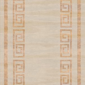 Tappeto contemporaneo Artorient della collezione Atzeca Arazi Home, beige con decorazione etnica a greche oro