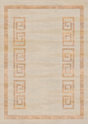 Tappeto contemporaneo Artorient della collezione Atzeca Arazi Home, beige con decorazione etnica a greche oro