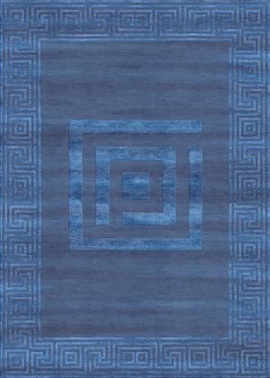 Tappeto contemporaneo Artorient della collezione Atzeca Arazi Home, blu con decorazione etnica a greche blu