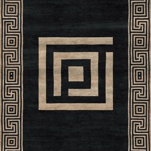 Tappeto contemporaneo Artorient della collezione Atzeca Arazi Home, nero con decorazione etnica a greche beige