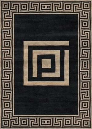 Tappeto contemporaneo Artorient della collezione Atzeca Arazi Home, nero con decorazione etnica a greche beige