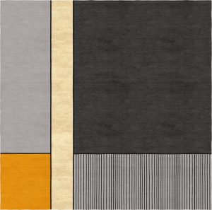 tappeto moderno arazi home collezione contemporanea essential lines nero, oro e grigio, decorato a linee e quadrettoni