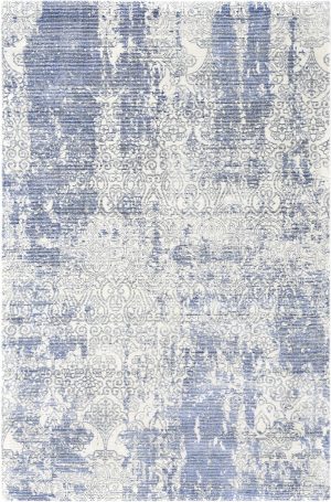 Tappeto contemporaneo Imperial multy con decorazione argento su sfondo grigio, in stile floreale classico e macchie di colore azzurro della collezione Artorient Arazi Home