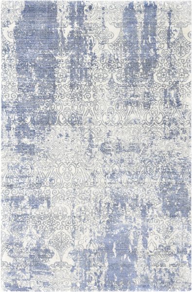 Tappeto contemporaneo Imperial multy con decorazione argento su sfondo grigio, in stile floreale classico e macchie di colore azzurro della collezione Artorient Arazi Home