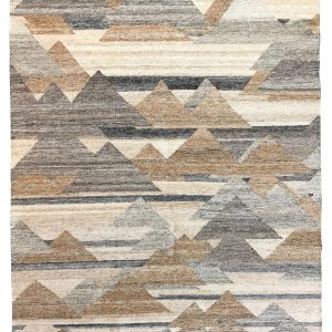 tappeto kilim lounge contemporaneo beige, con motivi decorativi astratti a triangoli grigi e marroni