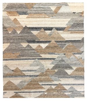 tappeto kilim lounge contemporaneo beige, con motivi decorativi astratti a triangoli grigi e marroni