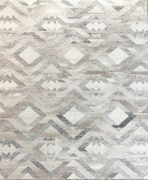 tappeto kilim lounge contemporaneo beige, con motivo decorativo geometrico a rombi marroni e grigi
