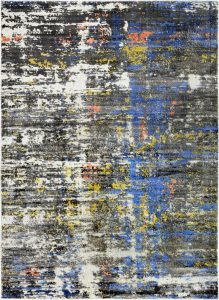 Tappeto contemporaneo Oxid con sfumature azzurre, grigie, gialle e nere della collezione Artorient Arazi Home