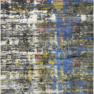 Tappeto contemporaneo Oxid con sfumature azzurre, grigie, gialle e nere della collezione Artorient Arazi Home