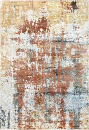 Tappeto contemporaneo Oxid con sfumature gialle, marrone e grigie della collezione Artorient Arazi Home