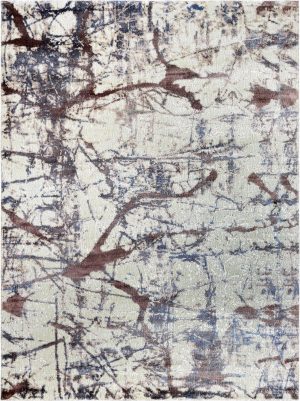 Tappeto contemporaneo Oxid con sfumature marroni, azzurre e argento effetto "lampo" della collezione Artorient Arazi Home