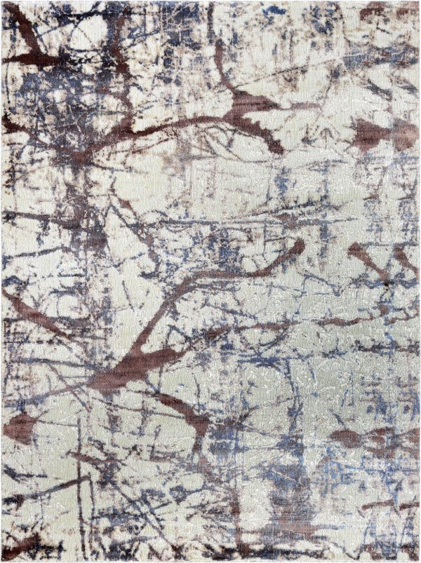 Tappeto contemporaneo Oxid con sfumature marroni, azzurre e argento effetto "lampo" della collezione Artorient Arazi Home