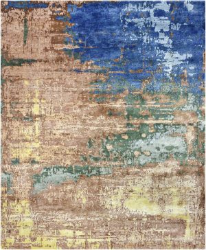 Tappeto contemporaneo Riviera Arazi Home della collezione Artorient, mix di sfumature di verde, blu, marrone e giallo