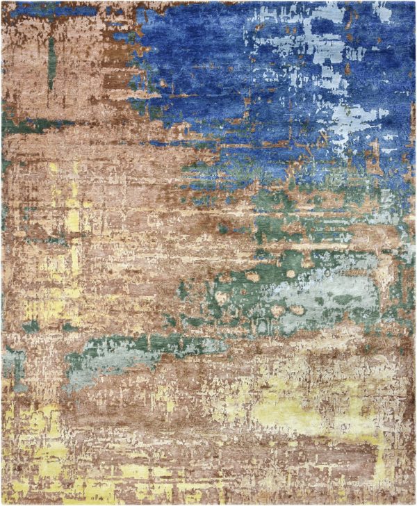Tappeto contemporaneo Riviera Arazi Home della collezione Artorient, mix di sfumature di verde, blu, marrone e giallo