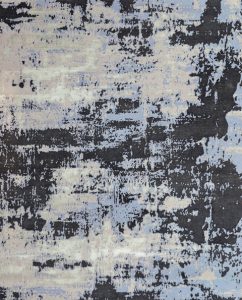 Tappeto contemporaneo Riviera di lana con sfumature azzurre, argento e grigie della collezione Artorient Arazi Home
