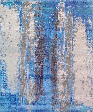 Tappeto contemporaneo Riviera azzurro con sfumature a macchie grigie e nere della collezione Artorient Arazi Home