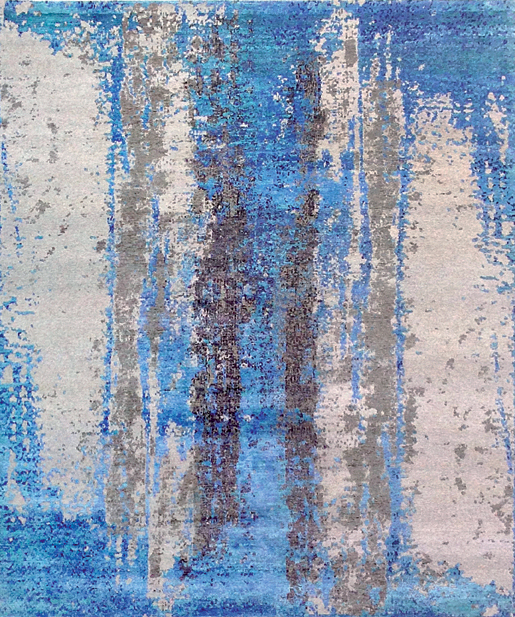 Tappeto contemporaneo Riviera azzurro con sfumature a macchie grigie e nere della collezione Artorient Arazi Home