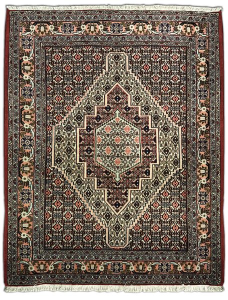 tappeto persiano mud con motivo decorativo herati e medaglione centrale geometrico e lineare
