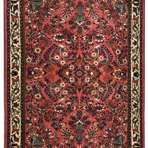 Tappeto persiano orientale originale saruq rosso, blu e verde con fantasie floreali