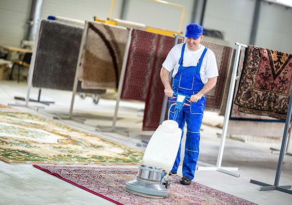 Worker cleaning vacuum cleaner  carpets