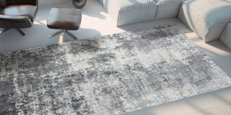 tappeto moderno silver grey in salotto moderno bianco