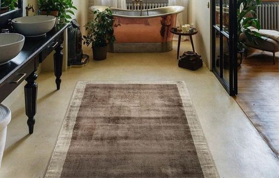 tappeto moderno Artorient Bilbao Border runner o corsia da corridoio antistante il bagno marrone e beige